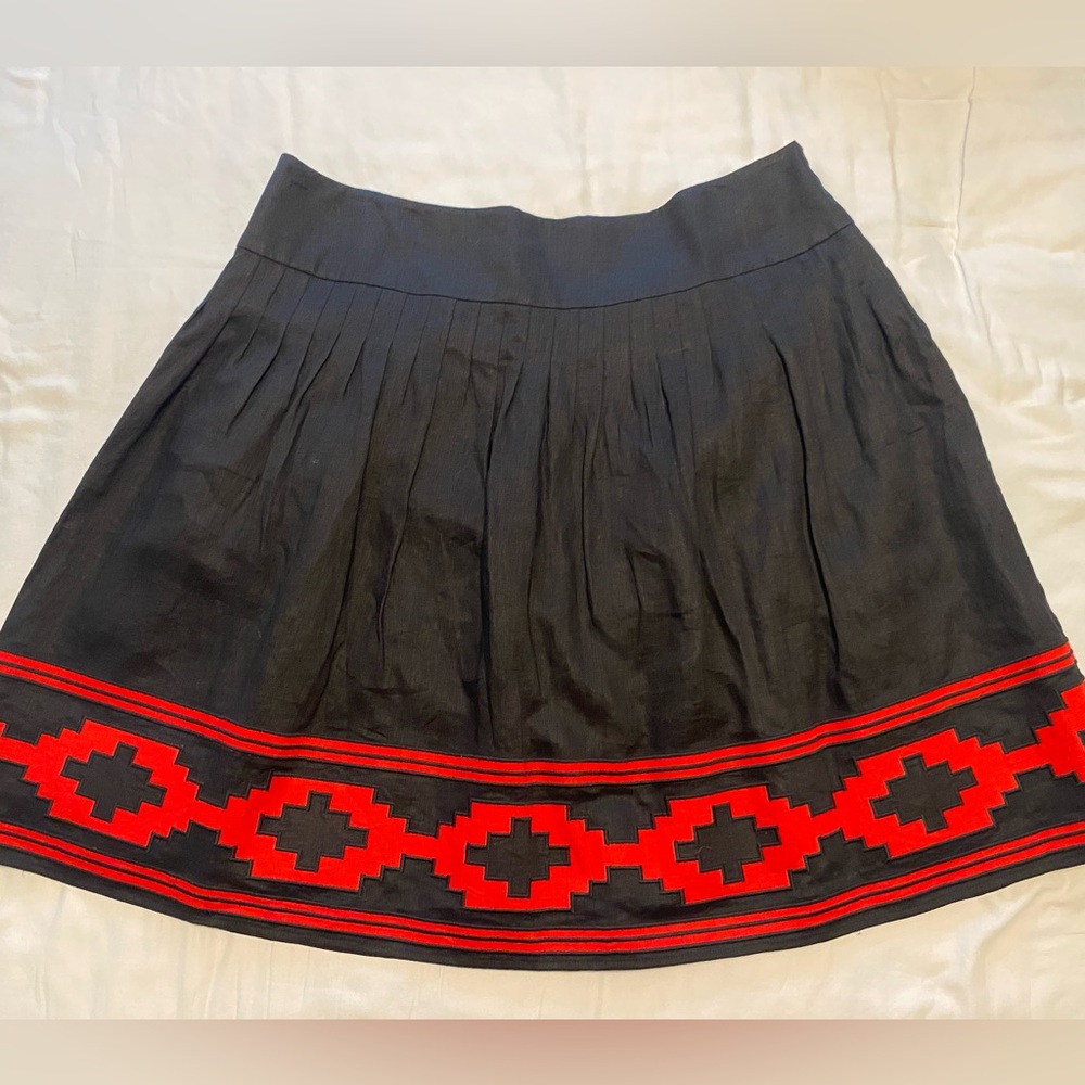 New Lauren Ralph Lauren Black Lined Linen Skirt with red design size 16